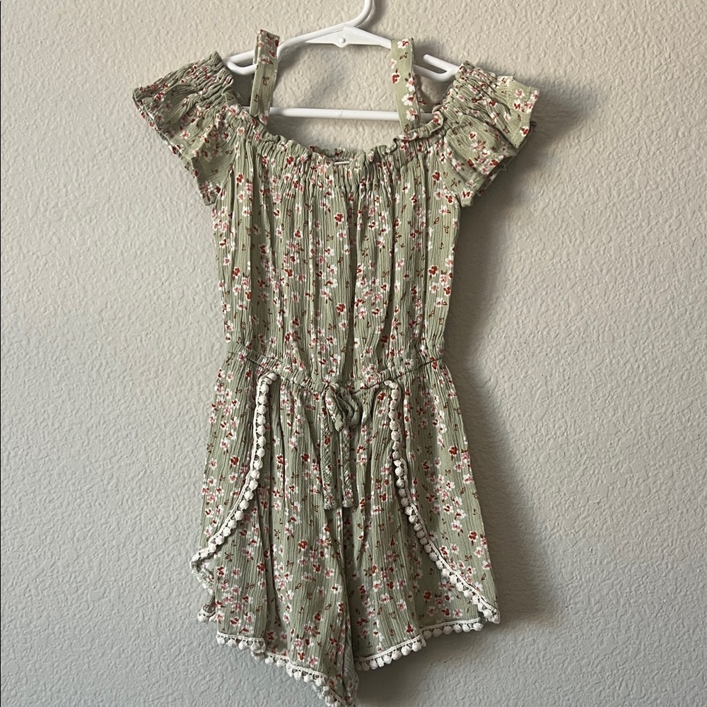 Floral Green girls romper